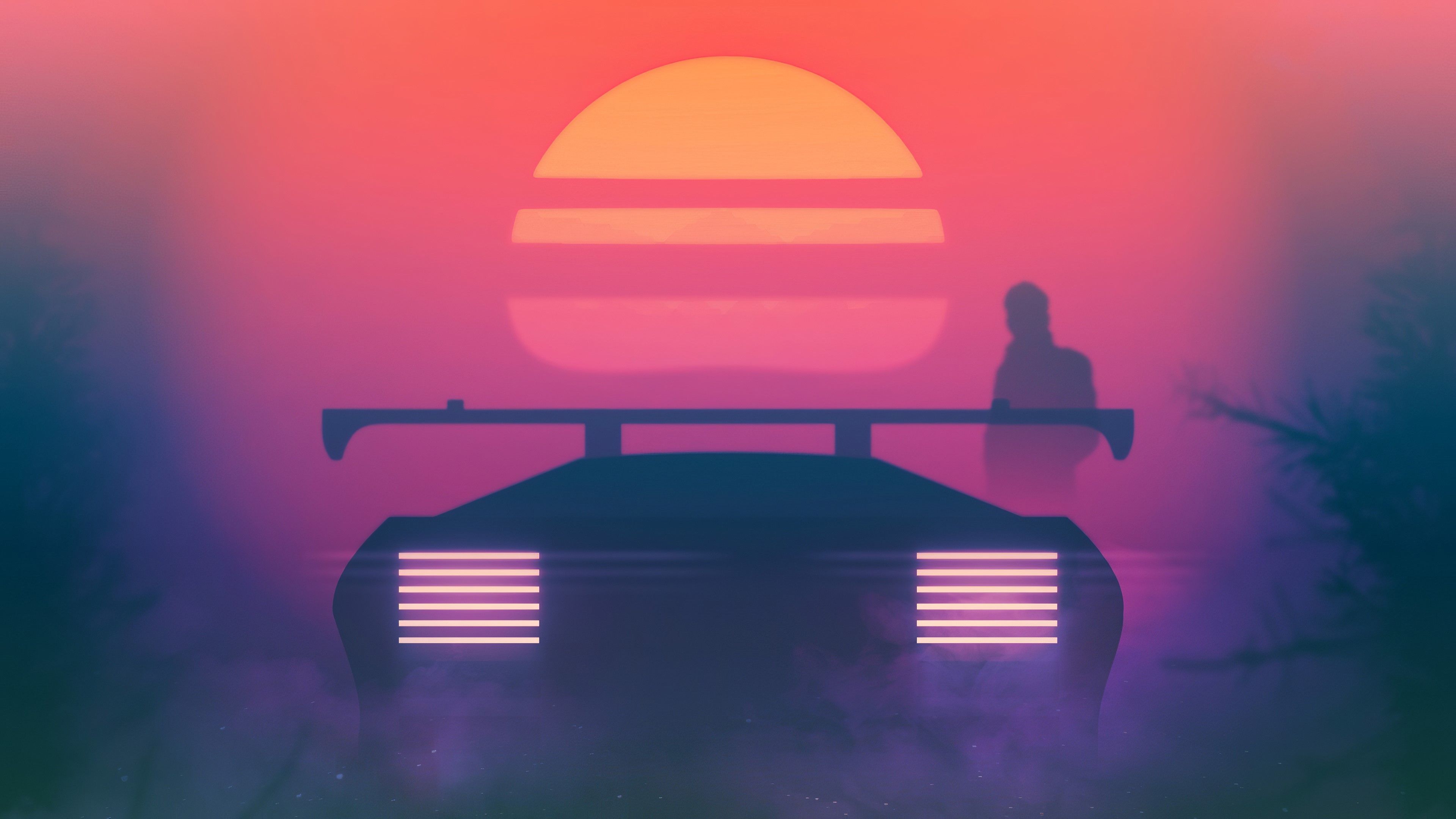 4K, vaporwave, Retrowave, Retro car, synthwave, OutRun Gallery HD Wallpaper