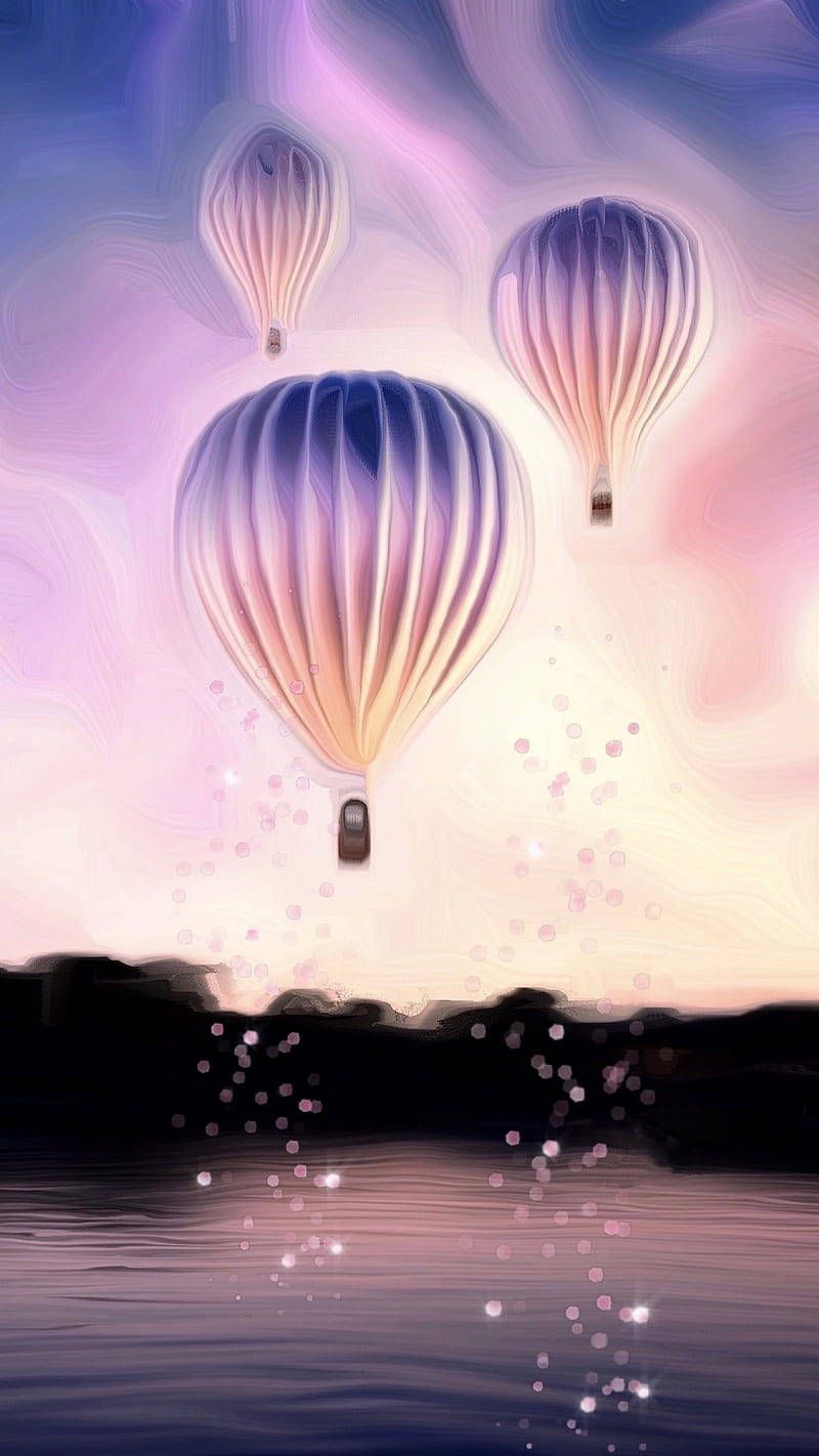 Download Hot Air Balloon Pink Gradient Art Wallpaper