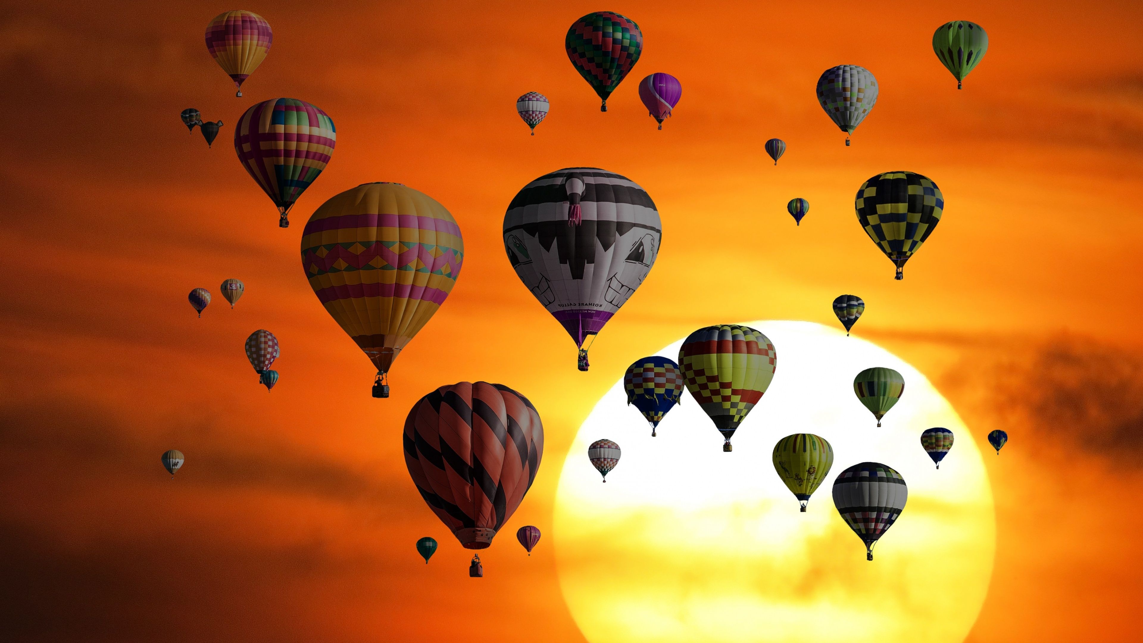 Hot air balloons Wallpaper 4K, Sunset, Orange sky, Photography