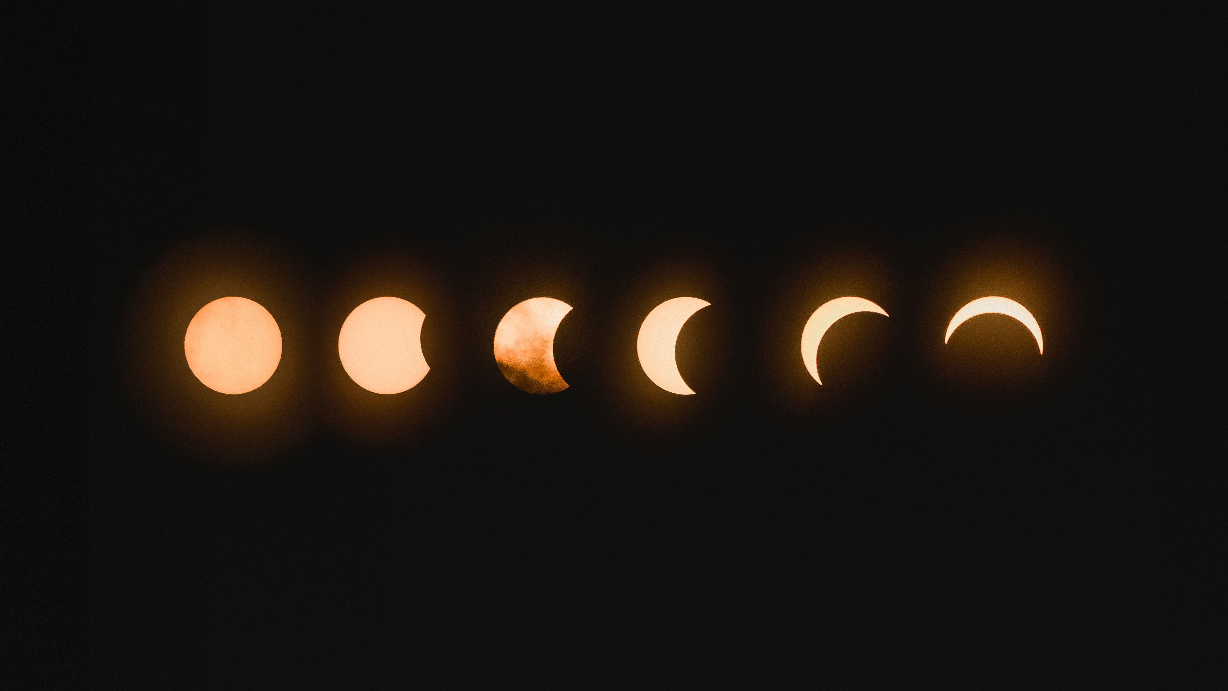 The phases of the moon in the night sky. - Moon phases, eclipse