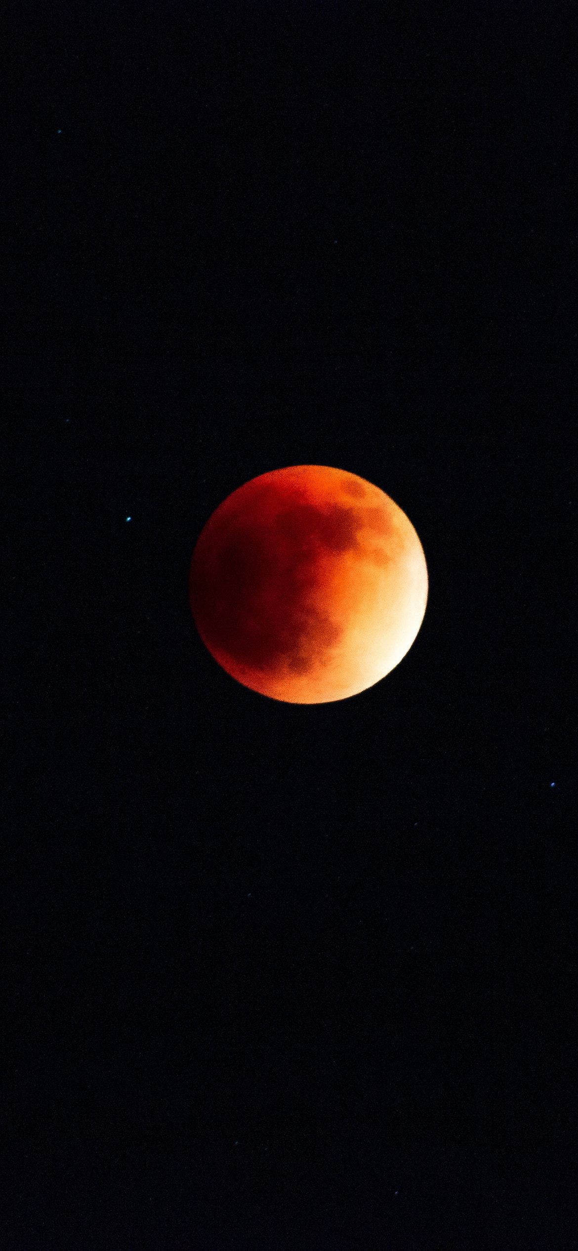 A blood moon is seen in the night sky. - Eclipse