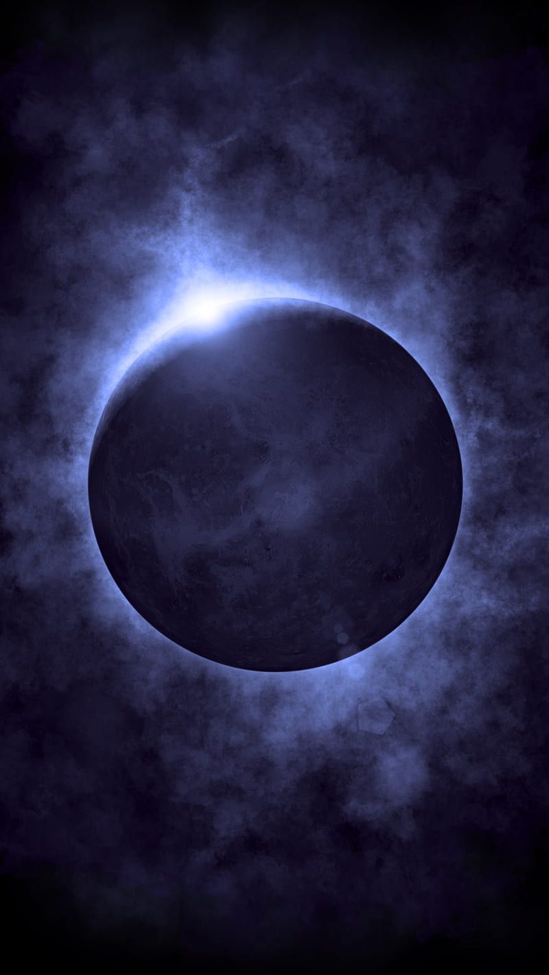 A blue planet in space with a ring of light around it - Eclipse