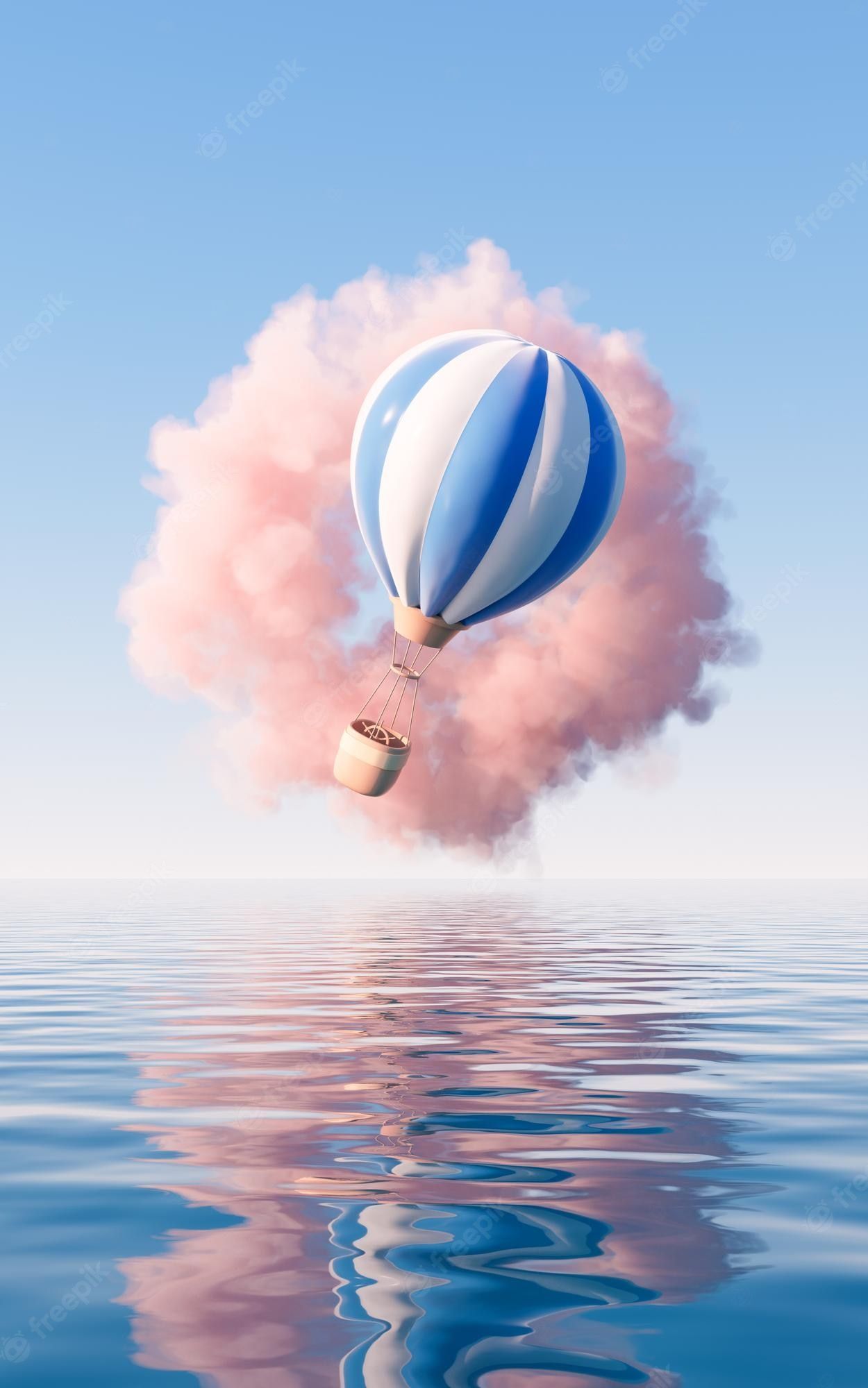 A hot air balloon flying over the ocean - Hot air balloons