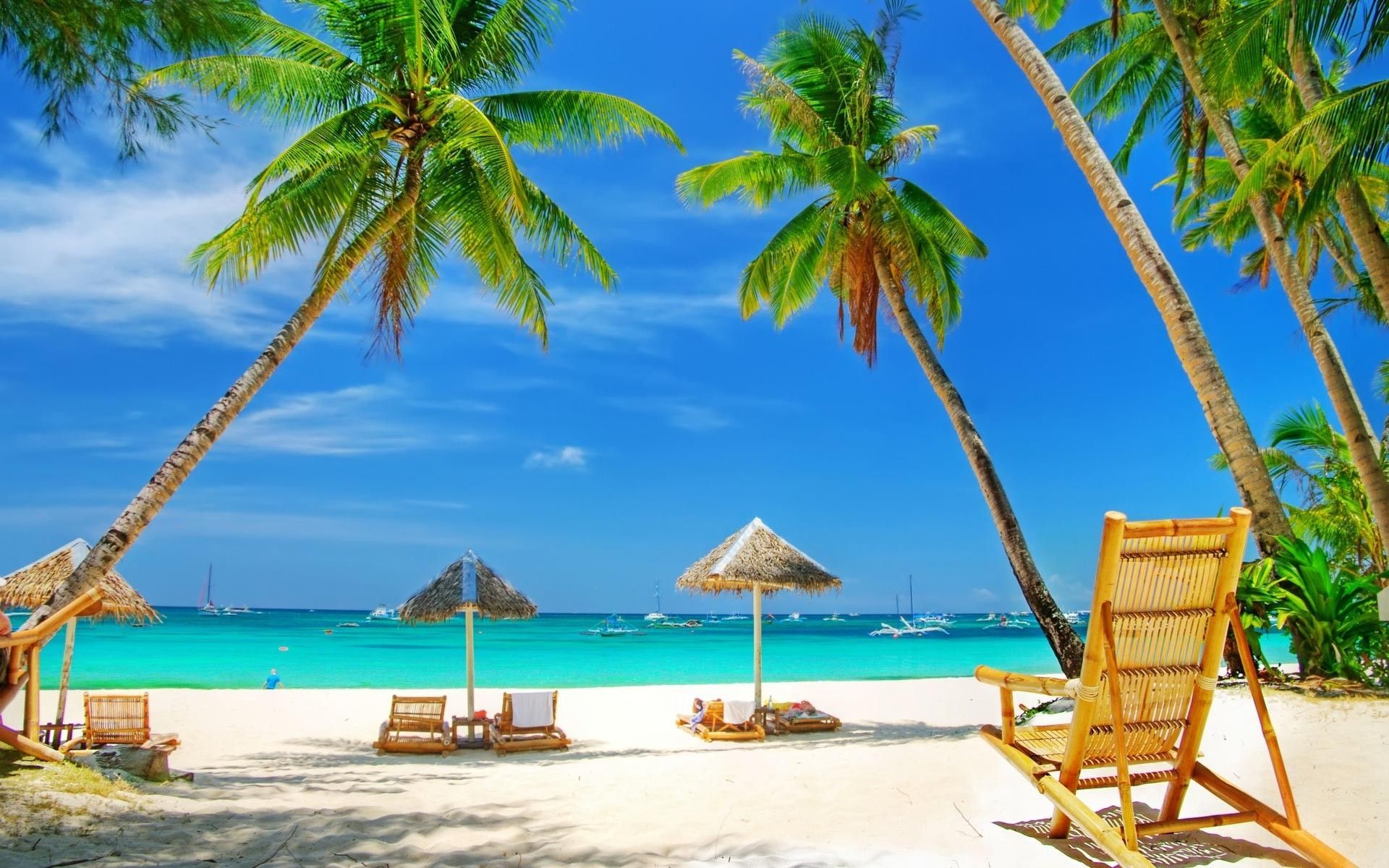 Beach chairs and umbrellas on a tropical beach - Hawaii