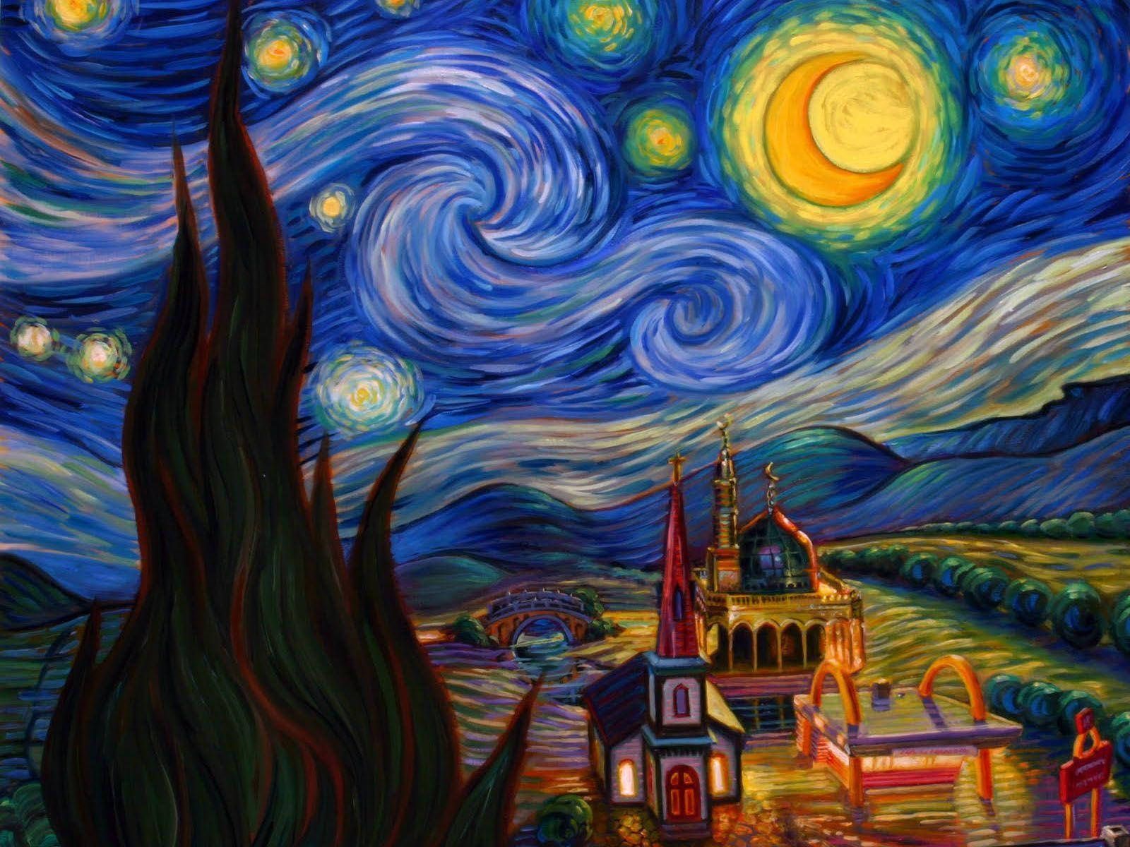 Download Interpretation Of Starry Night Painting Wallpaper