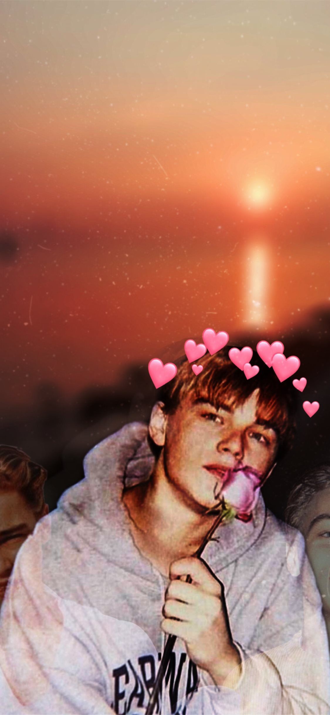 Aesthetic edit of Harry Potter character holding a rose with hearts around his head - Leonardo DiCaprio
