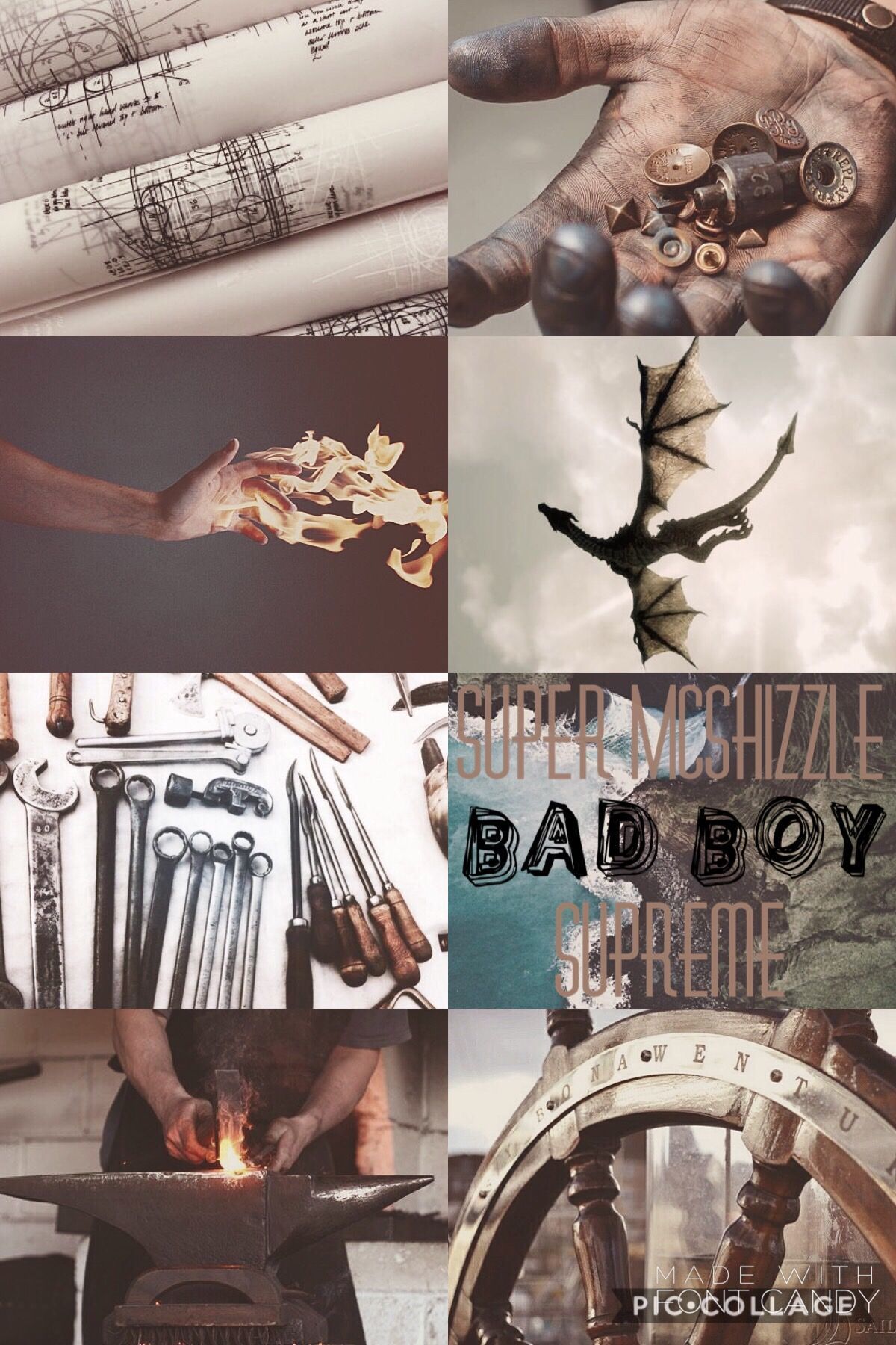 A collage of images related to Daenerys Targaryen, including a dragon, a ship wheel, and a hand holding a map. - Leo Valdez