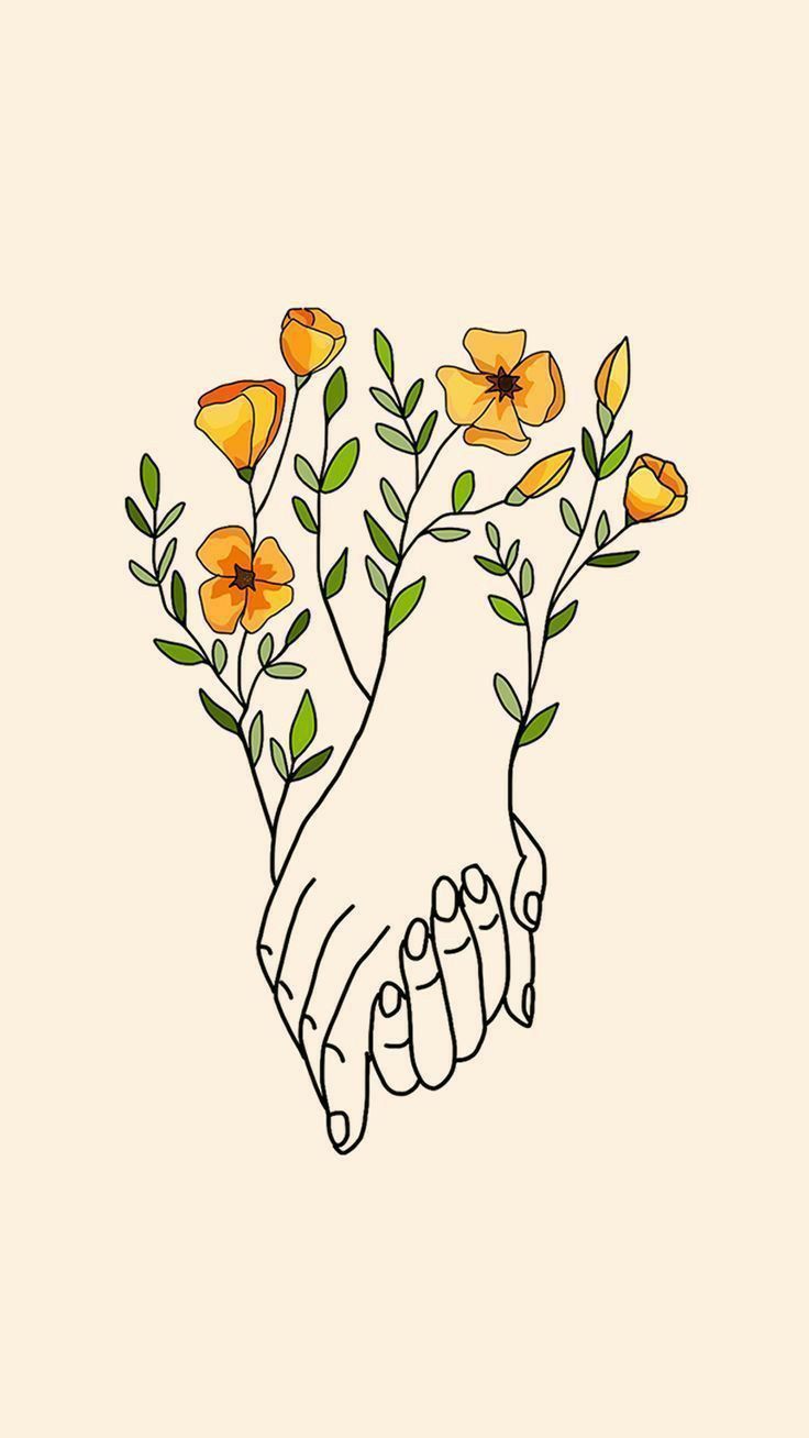 Illustration of a hand holding flowers - Hand drawn