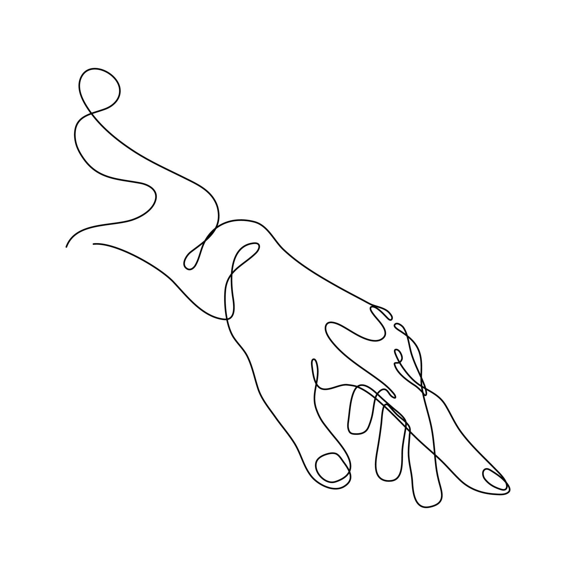 Two hands, one above the other, interweaving fingers - Hand drawn
