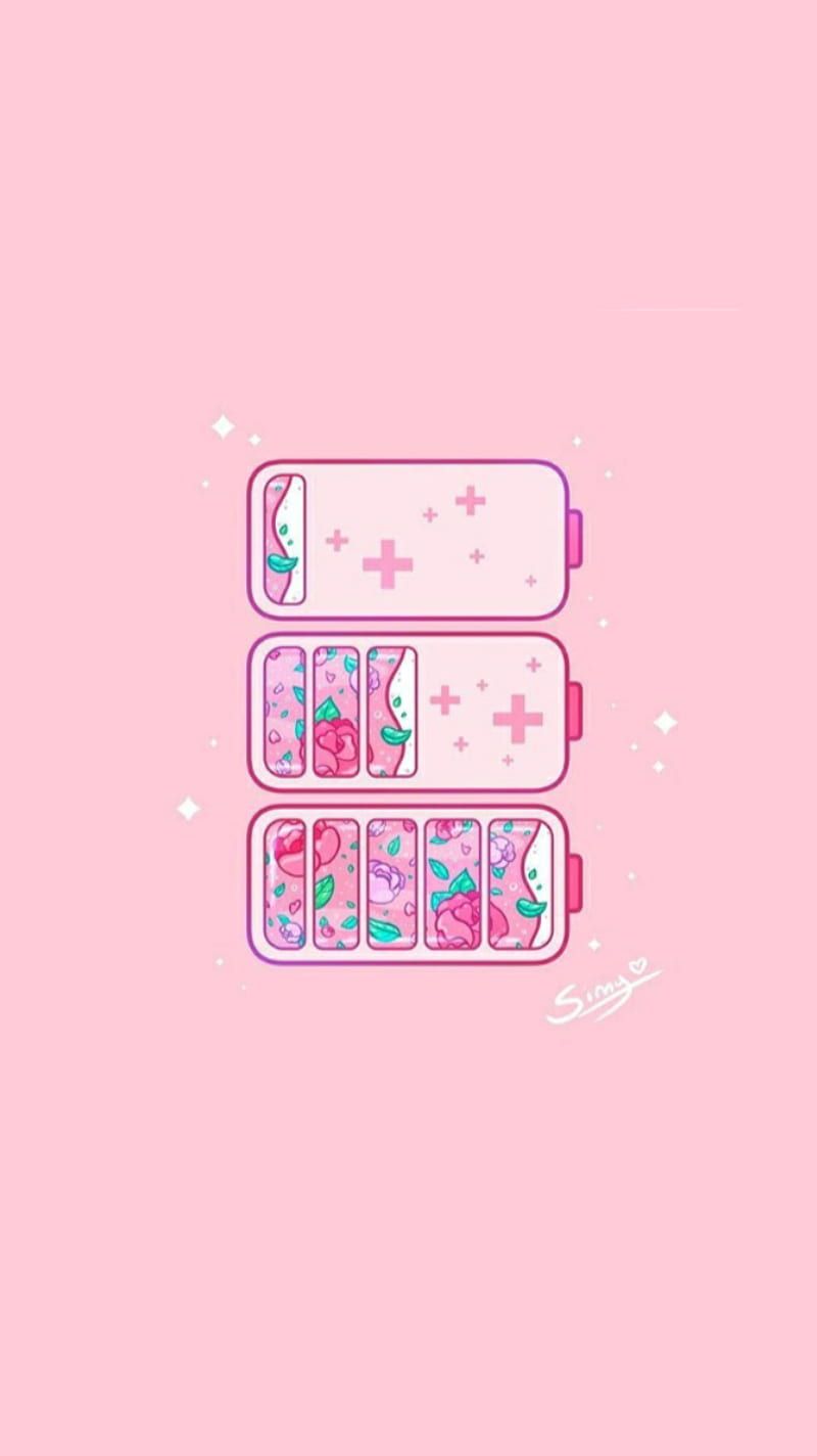 A pink background with three different colored pill bottles - Battery