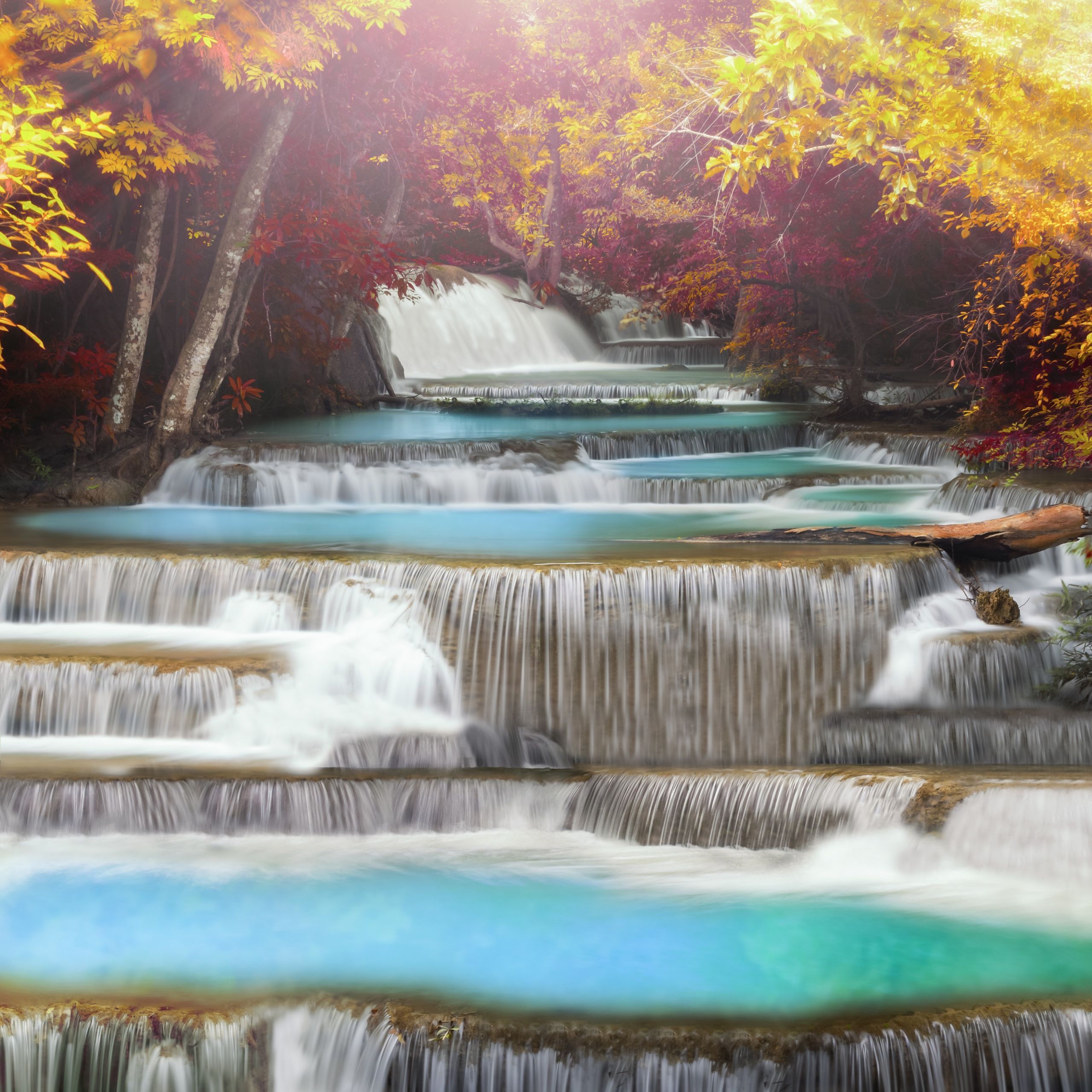 Erawan Falls Wallpaper 4K, Waterfall, Forest, Nature