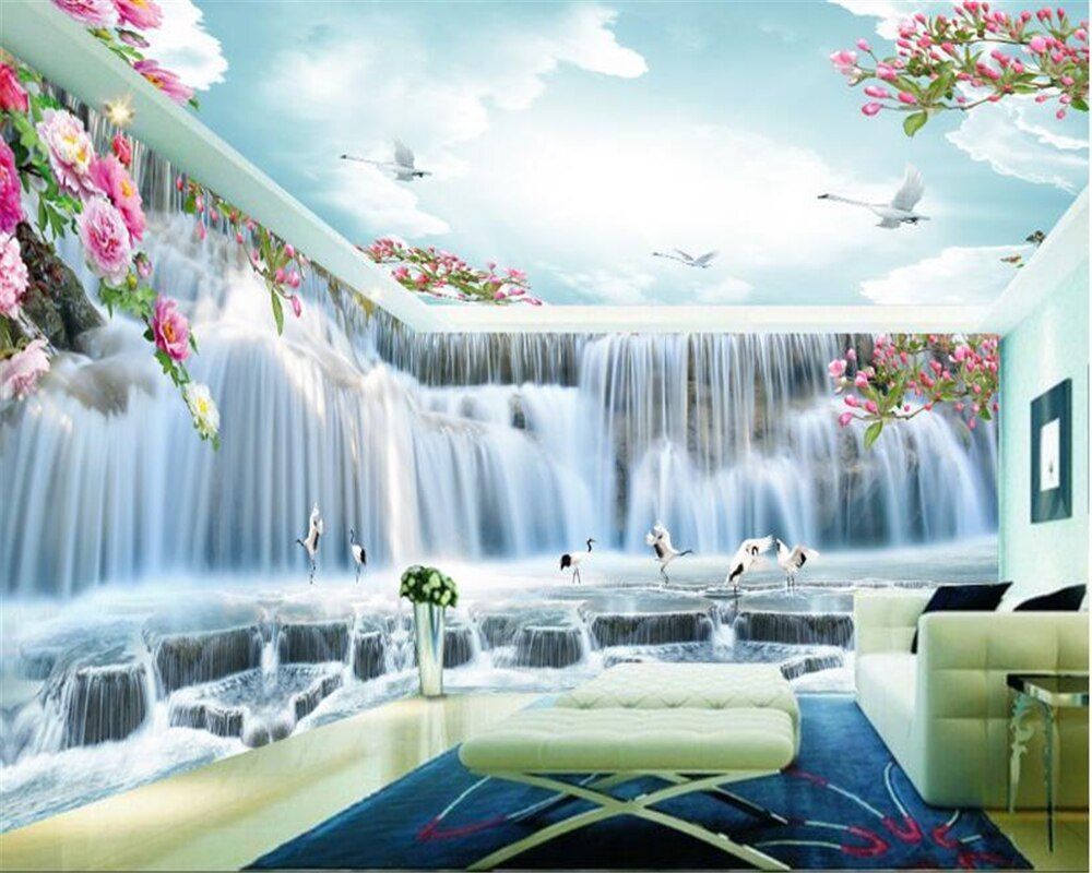 3d wallpaper waterfall in the living room - Waterfall