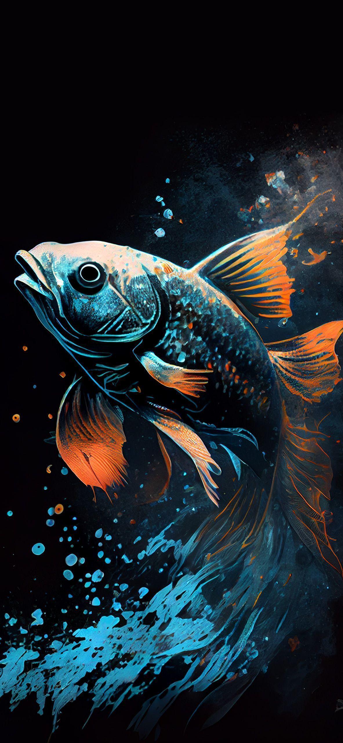 IPhone wallpaper of a fish in water with blue and orange colors - Fish