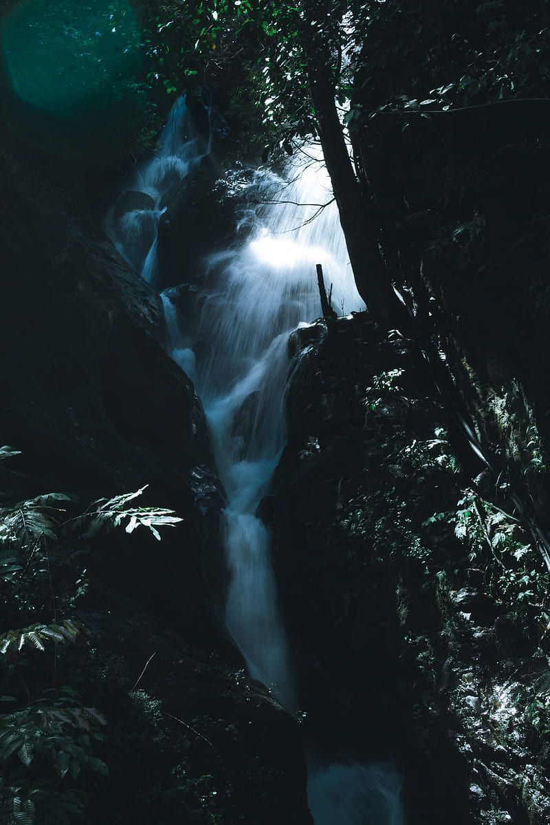 A waterfall surrounded by trees - Waterfall