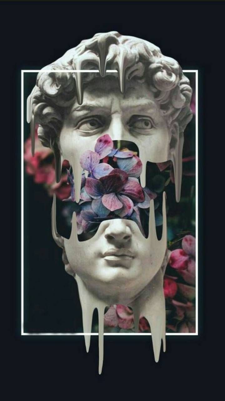 IPhone wallpaper of a statue with flowers in it - Statue
