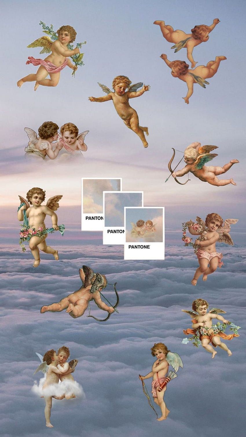 A collage of angels flying in the sky - Cupid