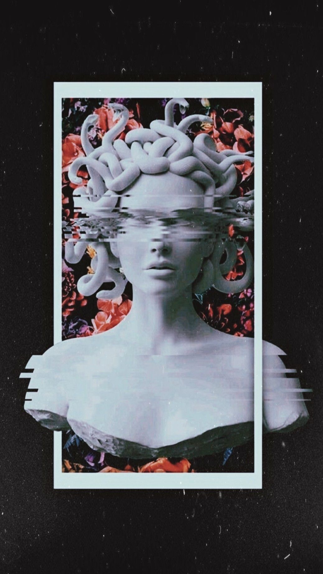 Aesthetic phone wallpaper of a bust of a woman with snakes - Medusa