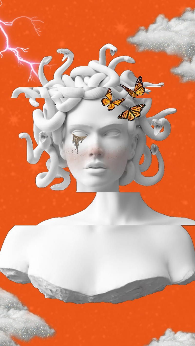 A woman with butterflies on her face - Medusa