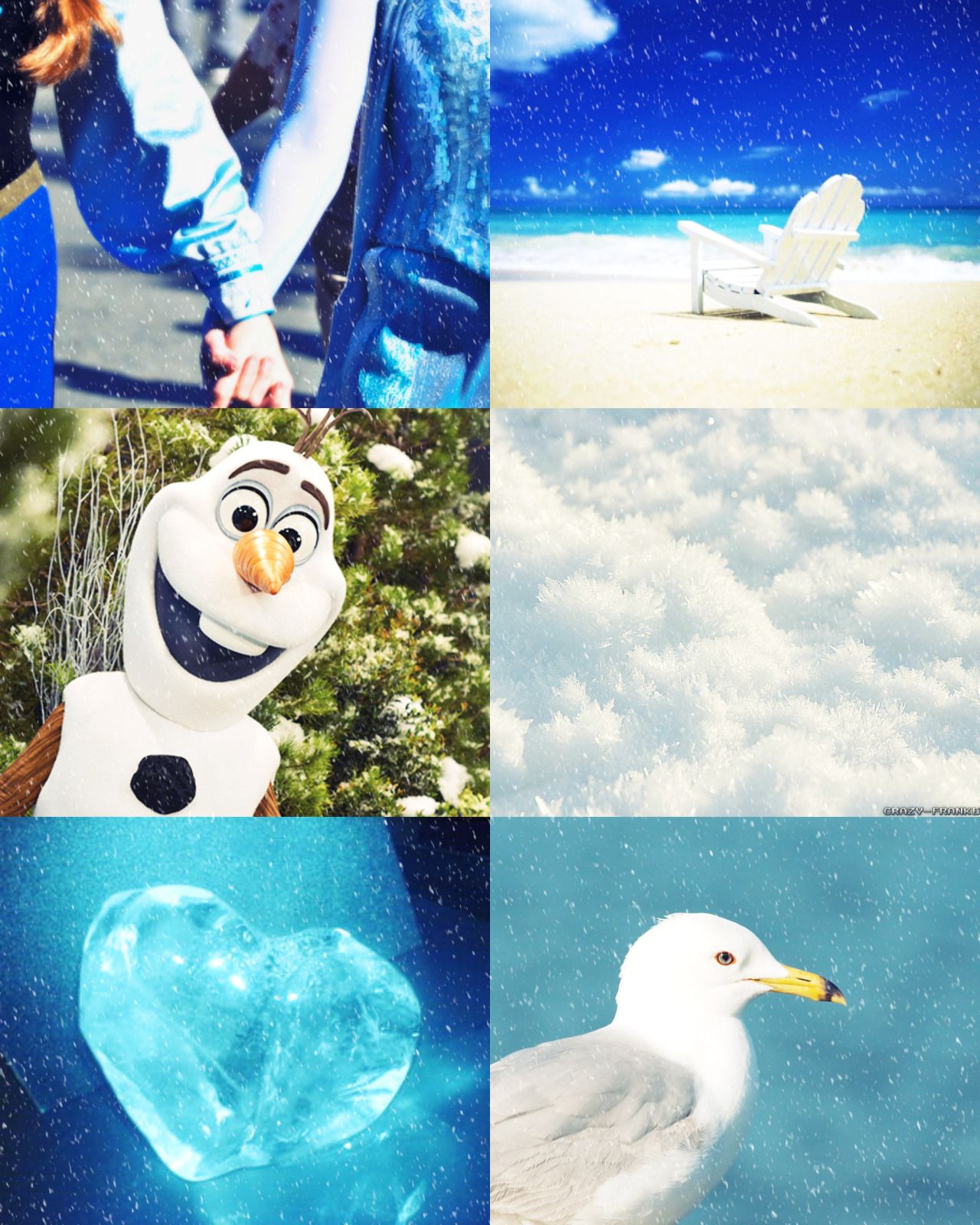 A collage of pictures with frozen characters - Olaf