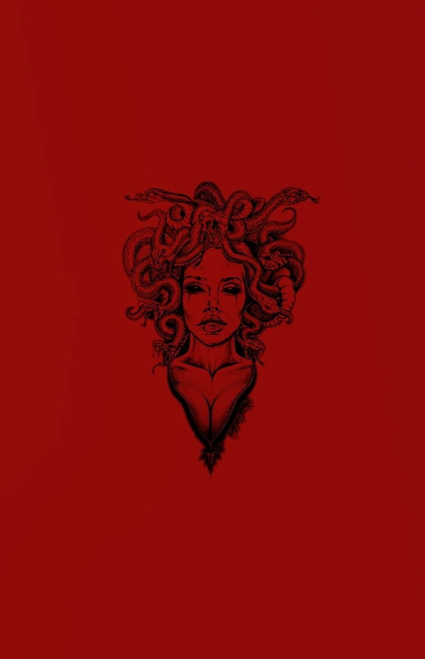 A red wallpaper with the head of medusa - Medusa