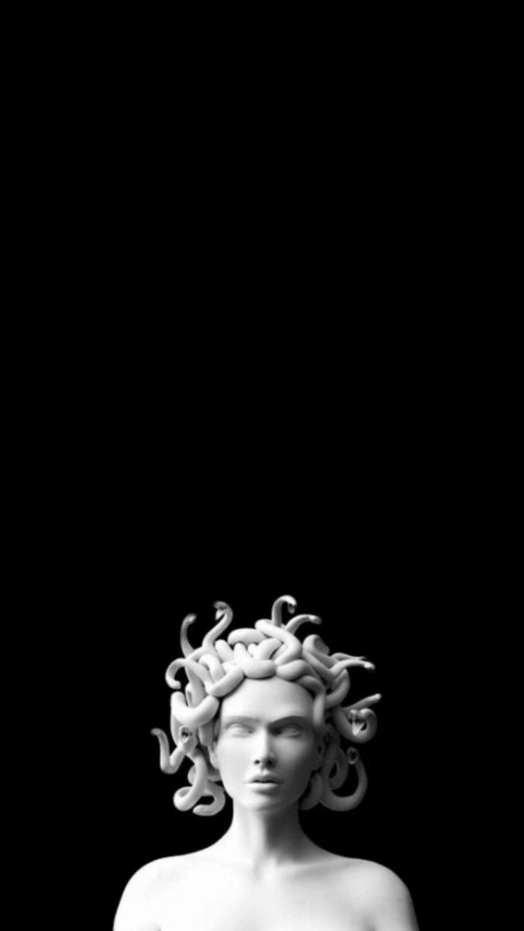 Black and white photograph of a sculpture of Medusa - Medusa