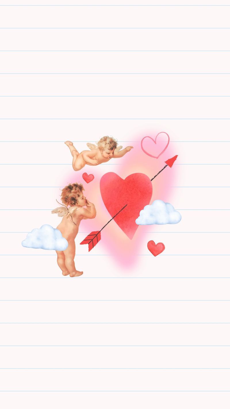 A cute wallpaper of a cupids shooting an arrow at a heart - Cupid