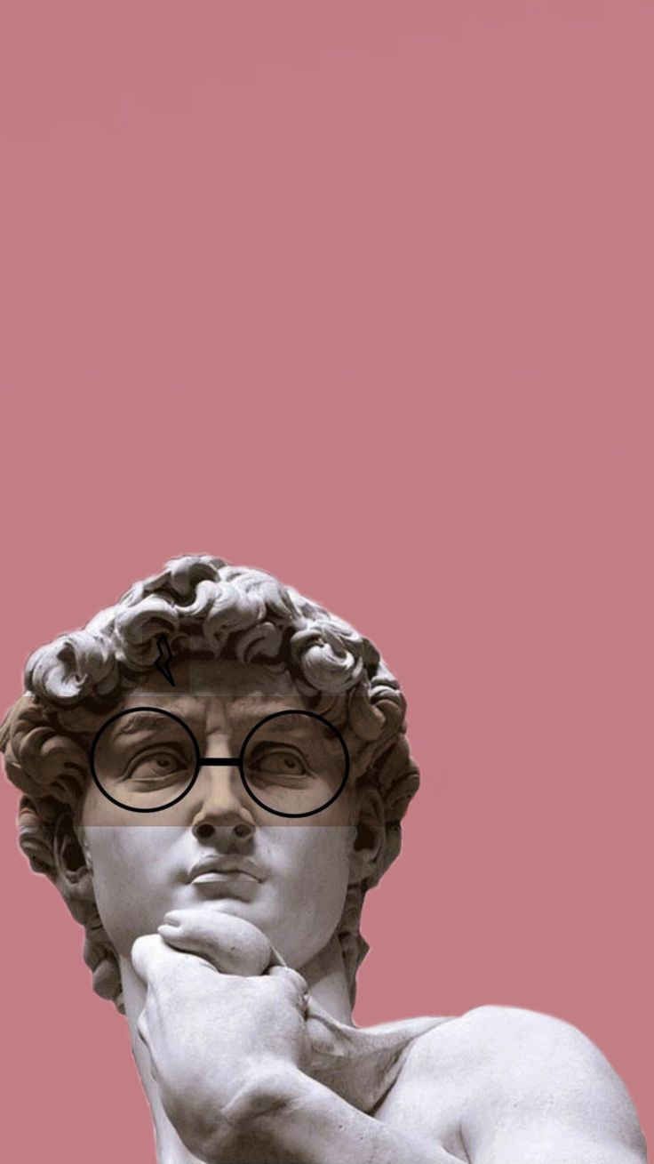 Aesthetic statue of David wearing glasses with a pink background - Statue