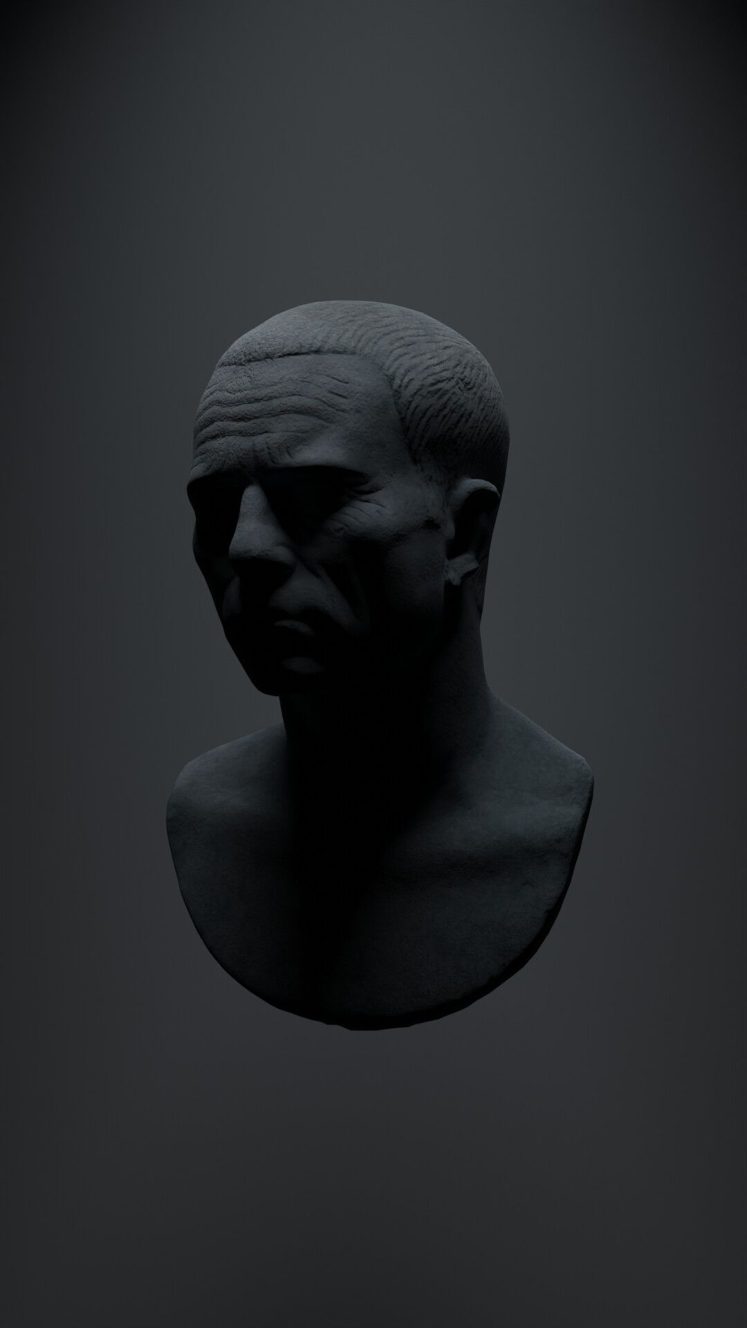 A 3D render of a bust of an old man with a receding hairline - Statue