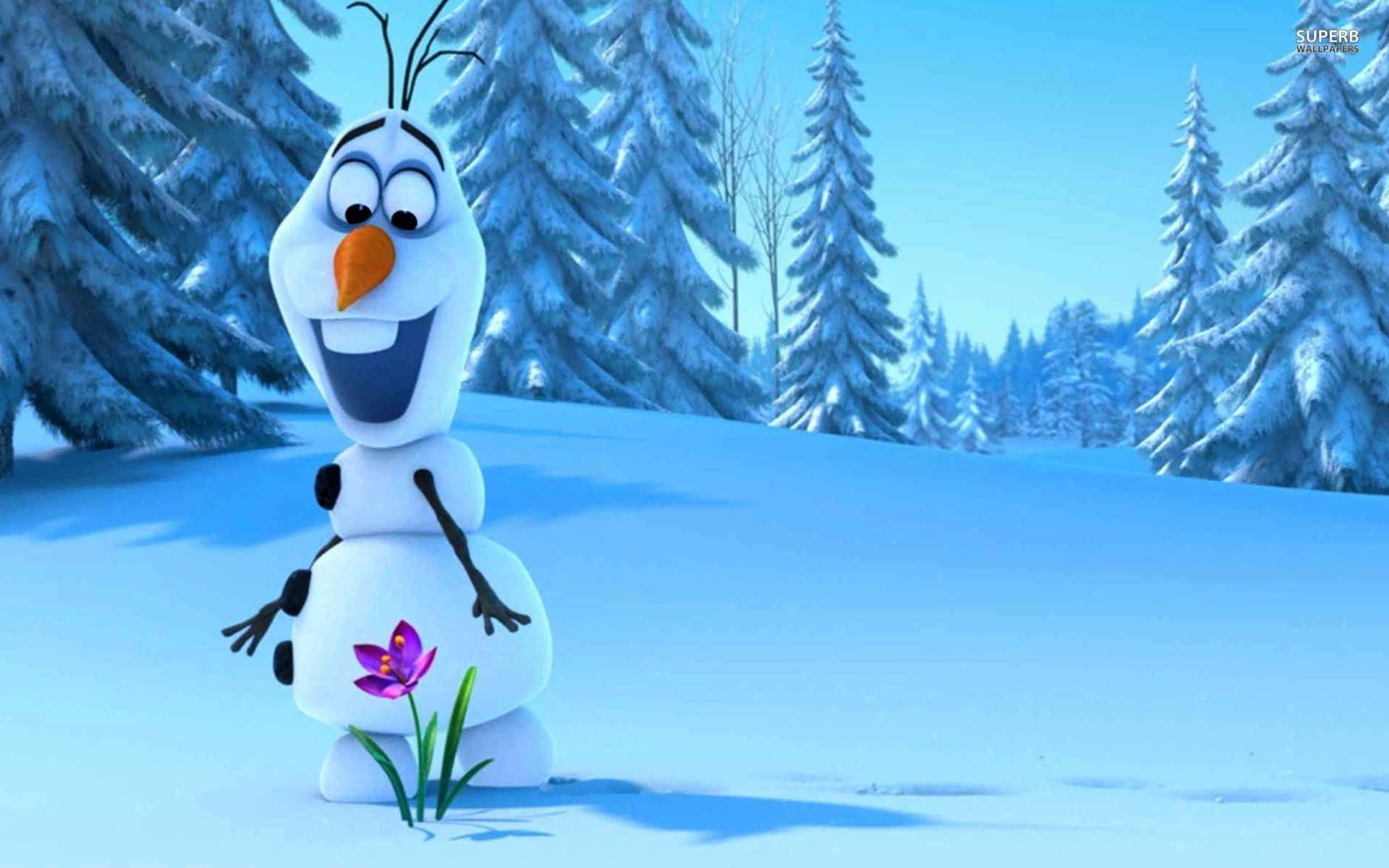 Olaf from Frozen in the snow with a flower wallpaper - Olaf