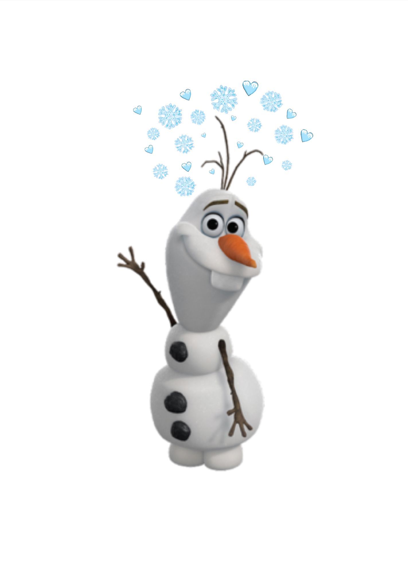 A cartoon snowman with hearts around it - Olaf