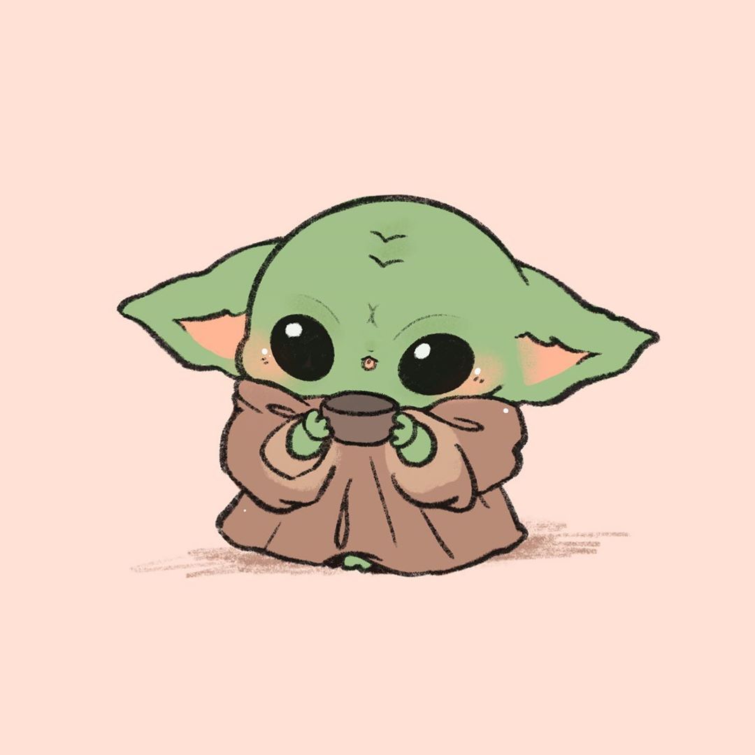 The baby yoda is holding a cup of coffee - Baby Yoda