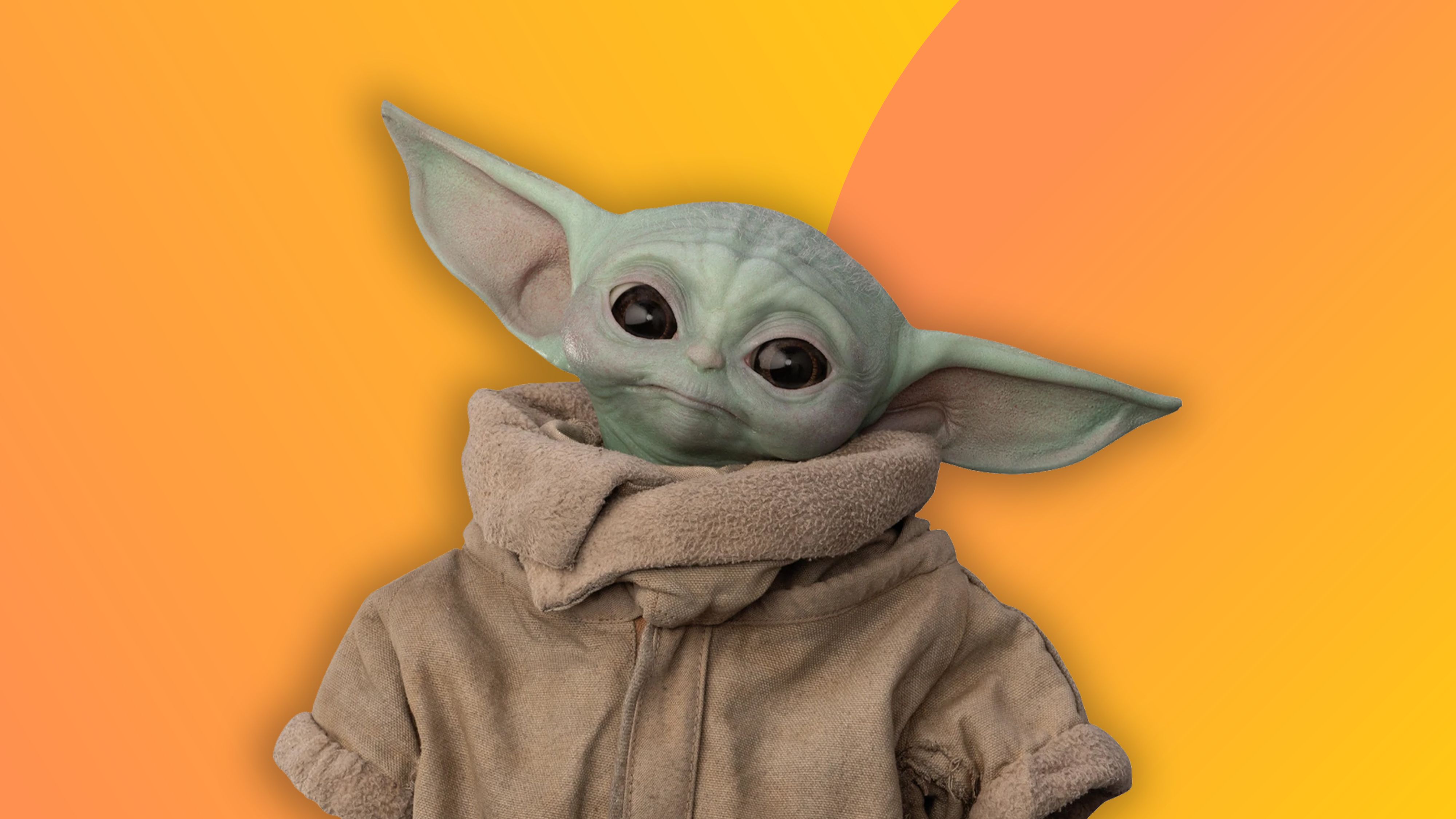 A baby yoda in an orange background - Baby Yoda