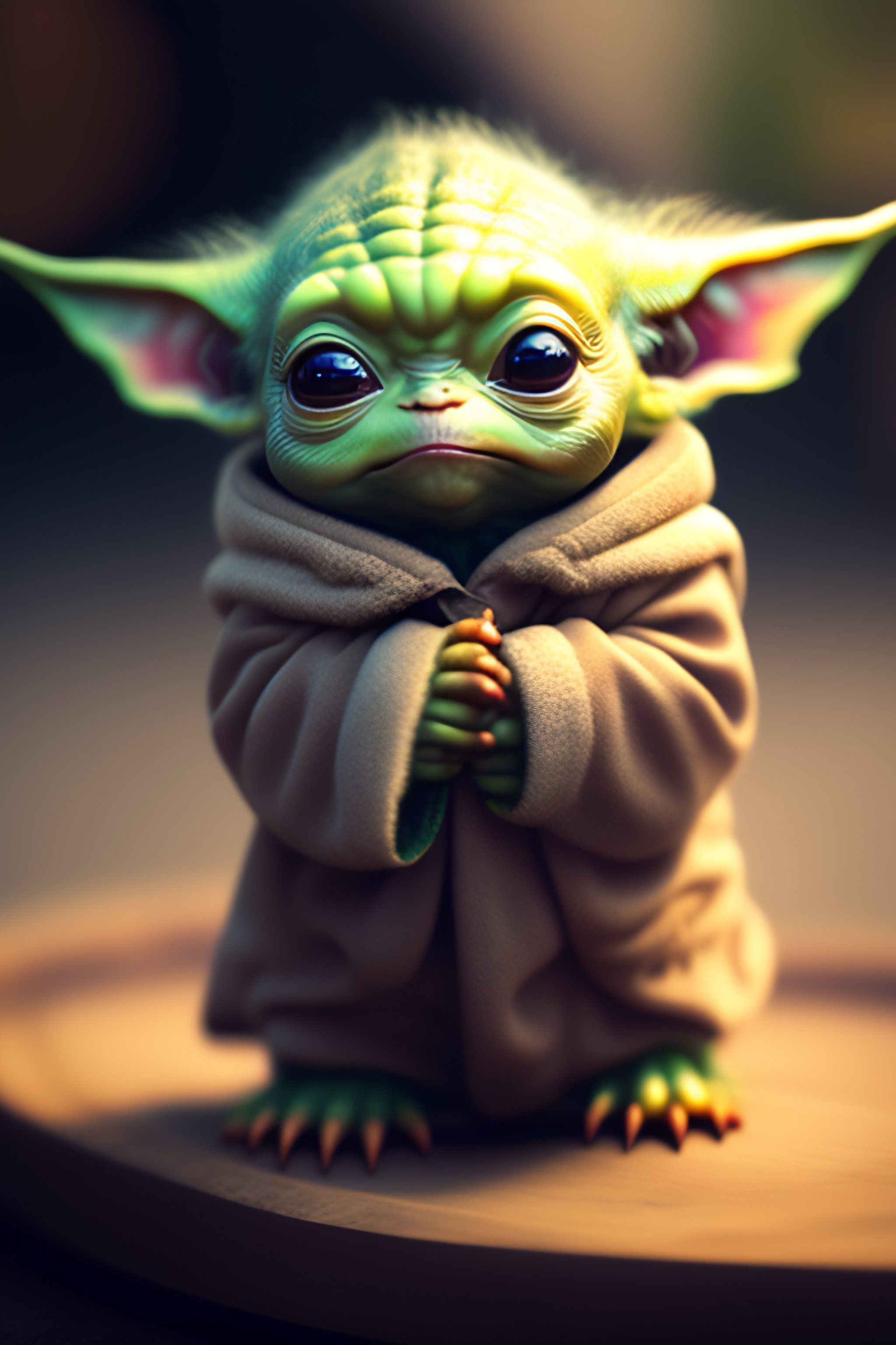 A baby yoda is sitting on top of something - Baby Yoda