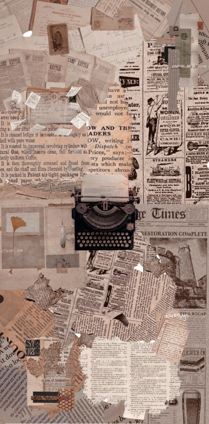 A collage of old newspapers and a typewriter - Paper