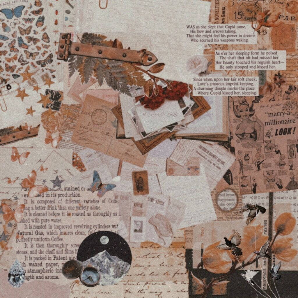 A collage made of vintage images, letters, and papers, with words written in black ink. - Paper