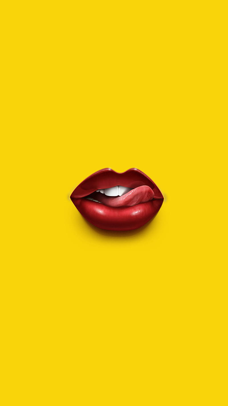 A pair of red lips on a yellow background - Lips