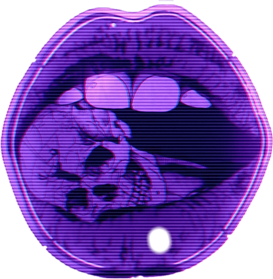 A skull and crossbones is shown on a purple background. - Lips, dark vaporwave