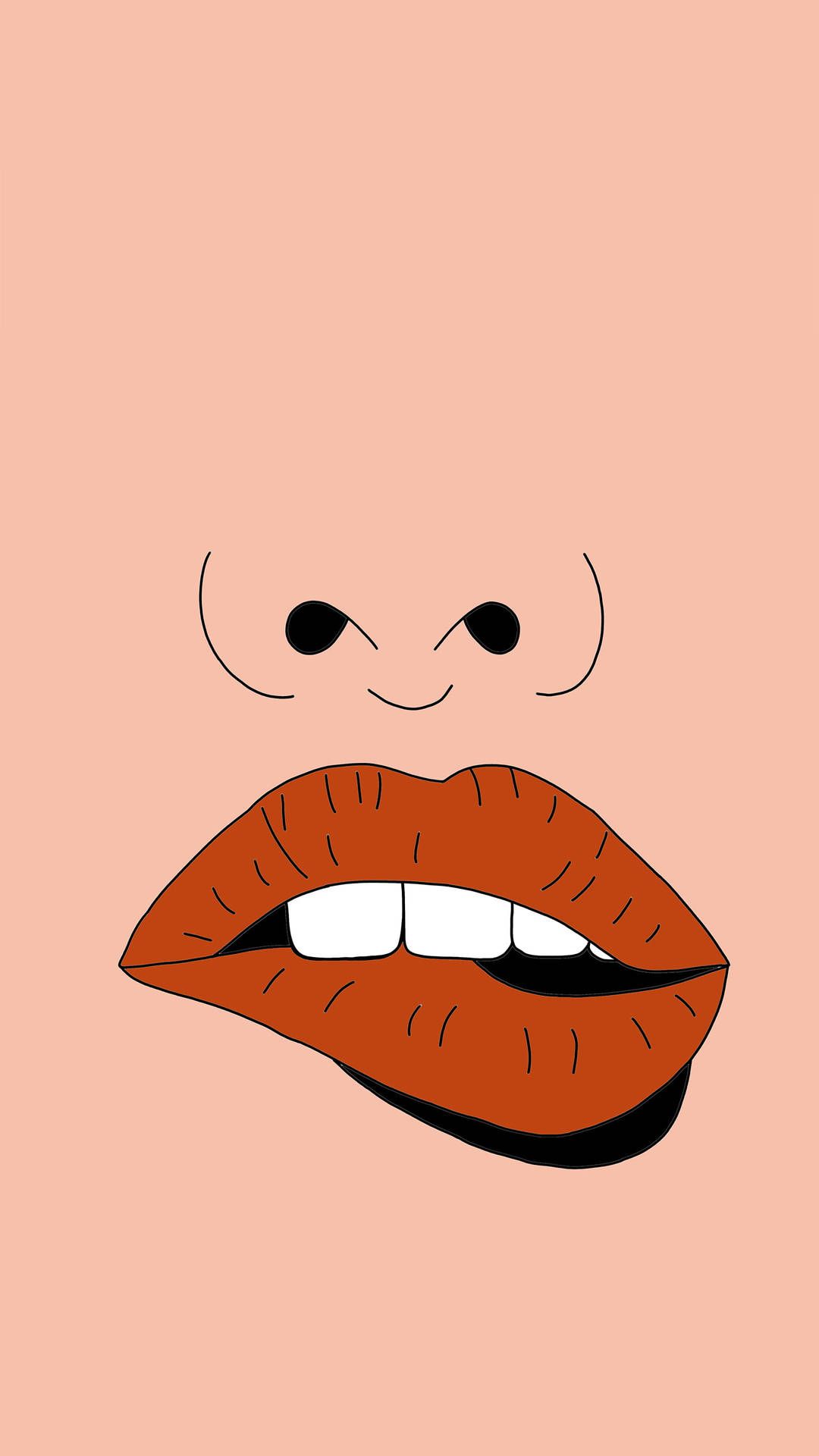 IPhone wallpaper of a cartoon mouth with red lips and a nose on a pink background - Lips