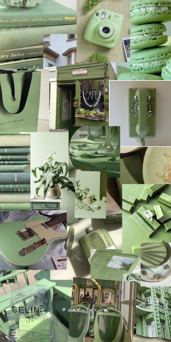 A collage of pictures that are green - Green