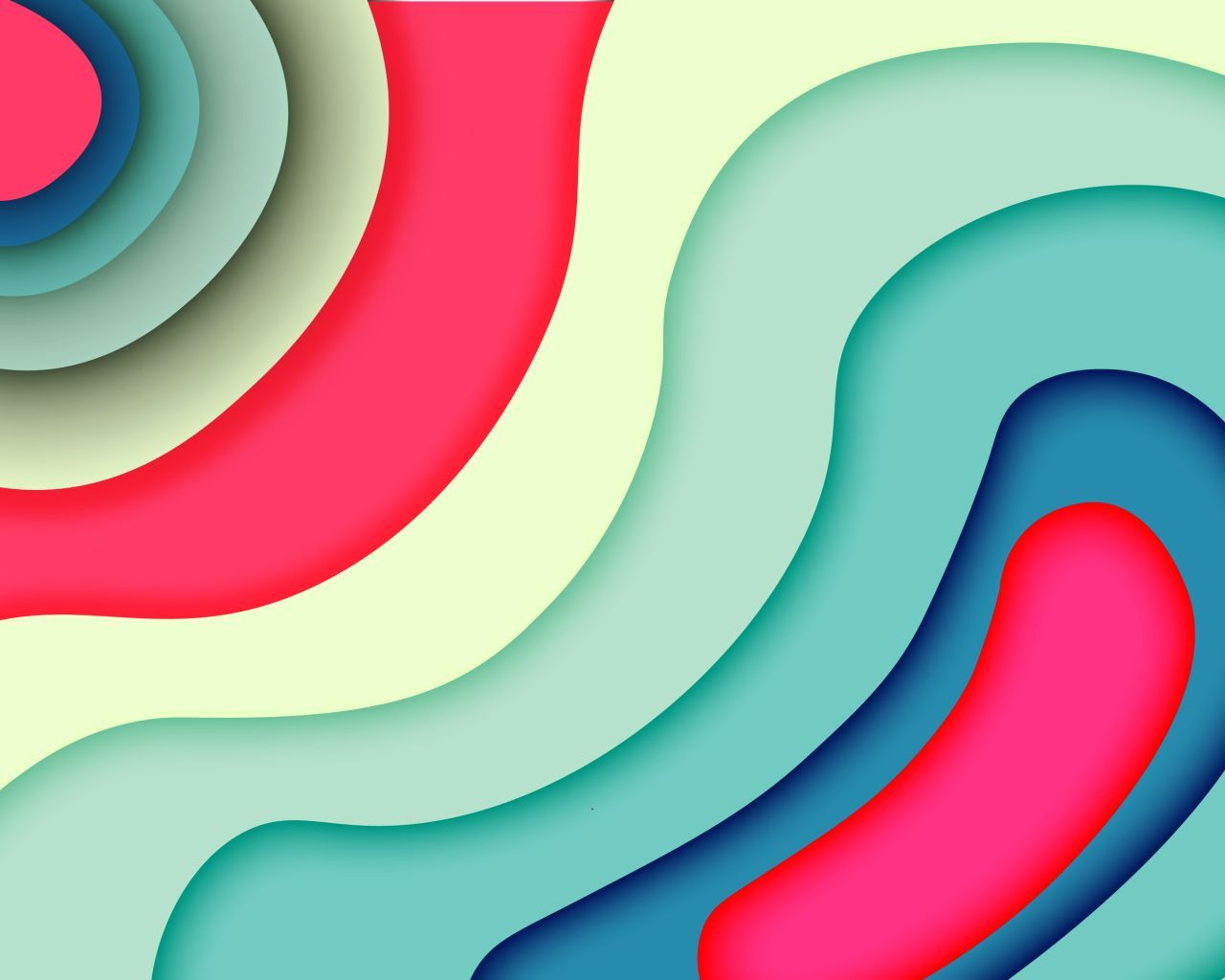 A colorful abstract design with blue, red and pink - 1280x1024