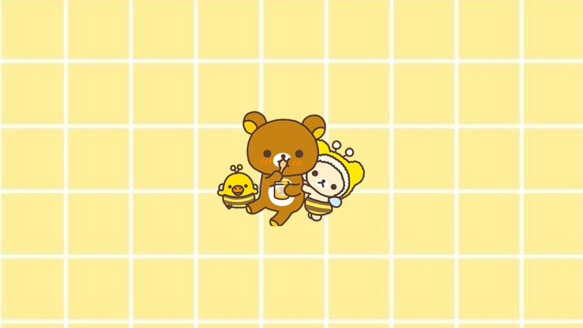 Download Cute Aesthetic Rilakkuma Characters On Yellow For Computer Wallpaper