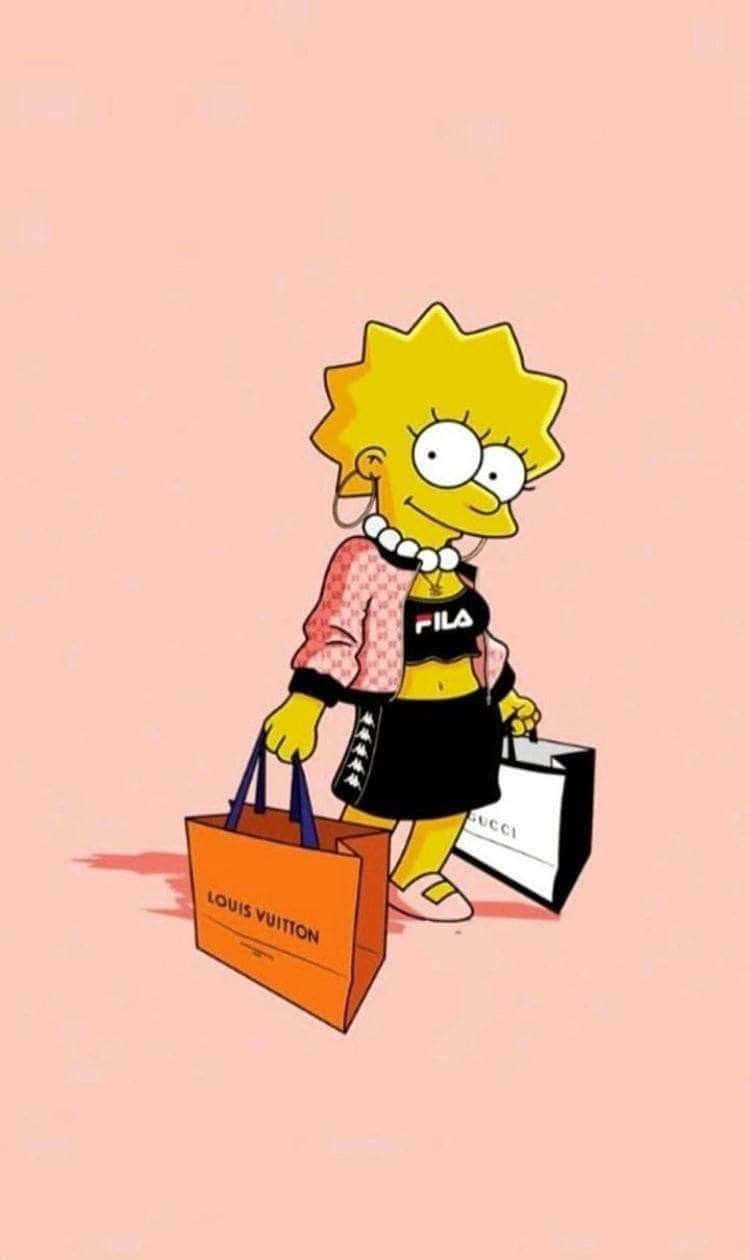 Lisa Simpson carrying shopping bags with the brand names Louis Vuitton and Fila on them - Lisa Simpson