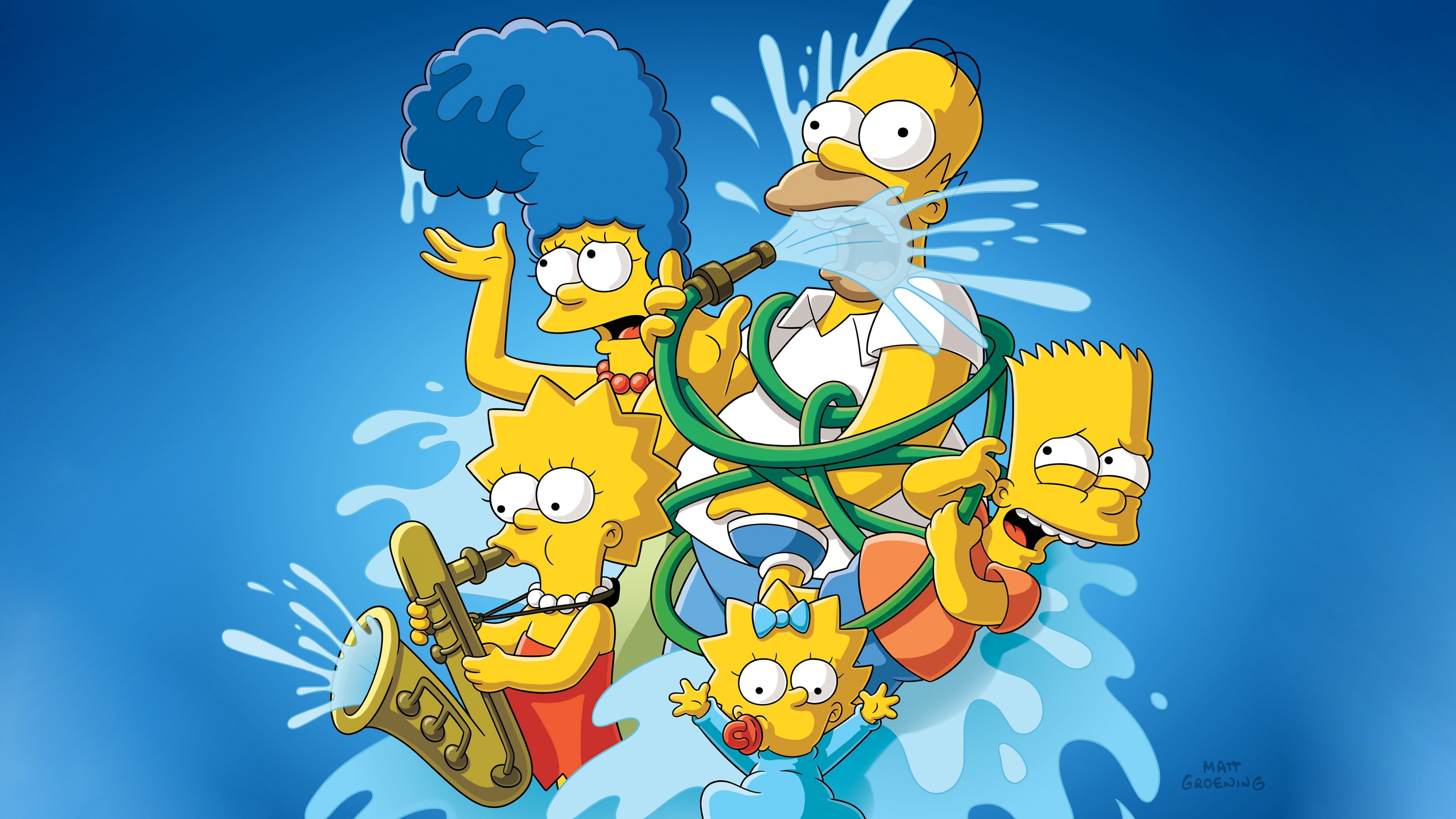 The Simpsons playing in the water - Lisa Simpson, Homer Simpson