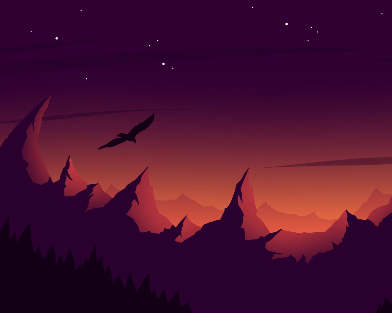 A night scene with mountains and trees - 1280x1024