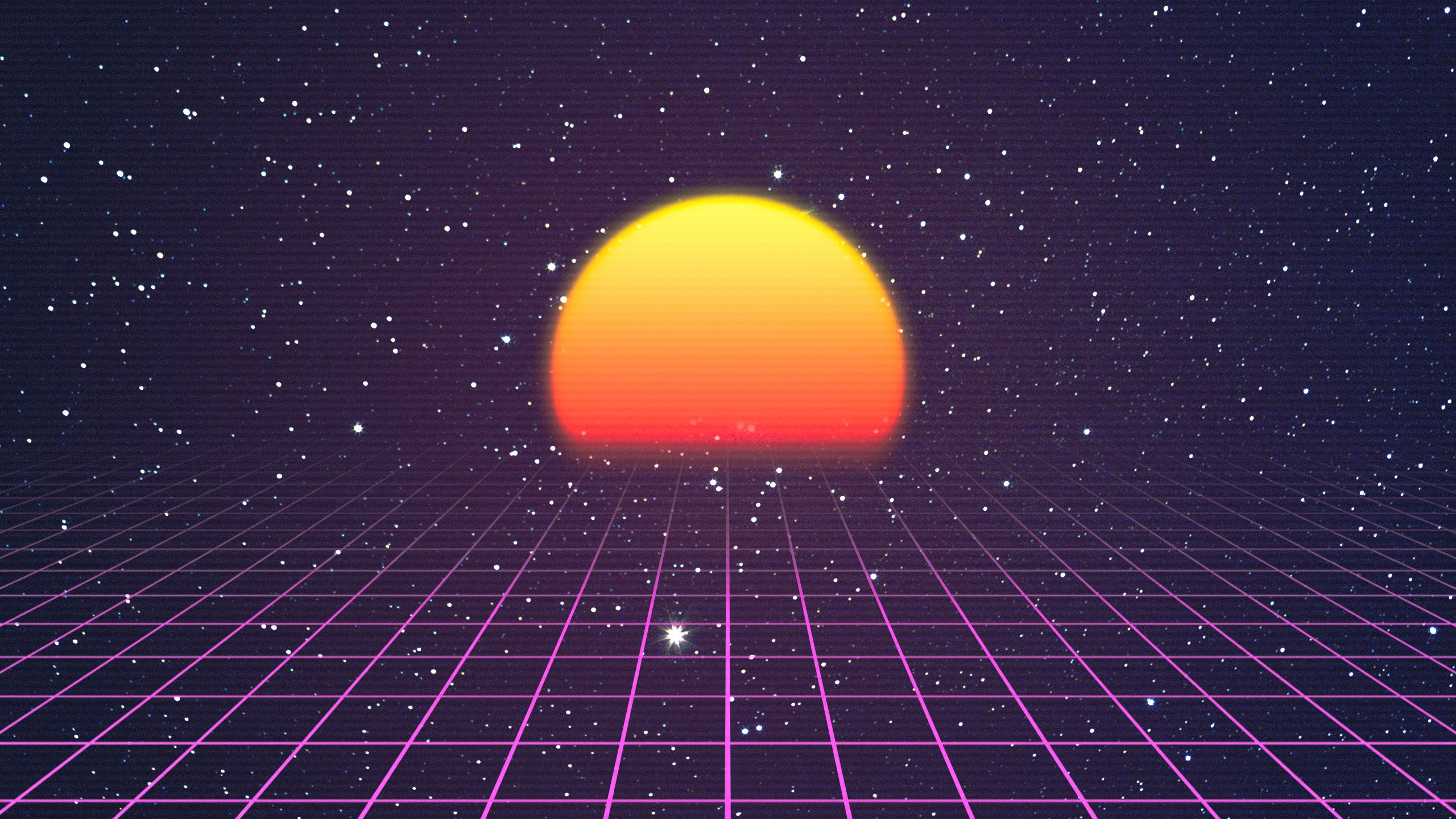 A sun setting behind a grid of purple lines - 2560x1440, sun