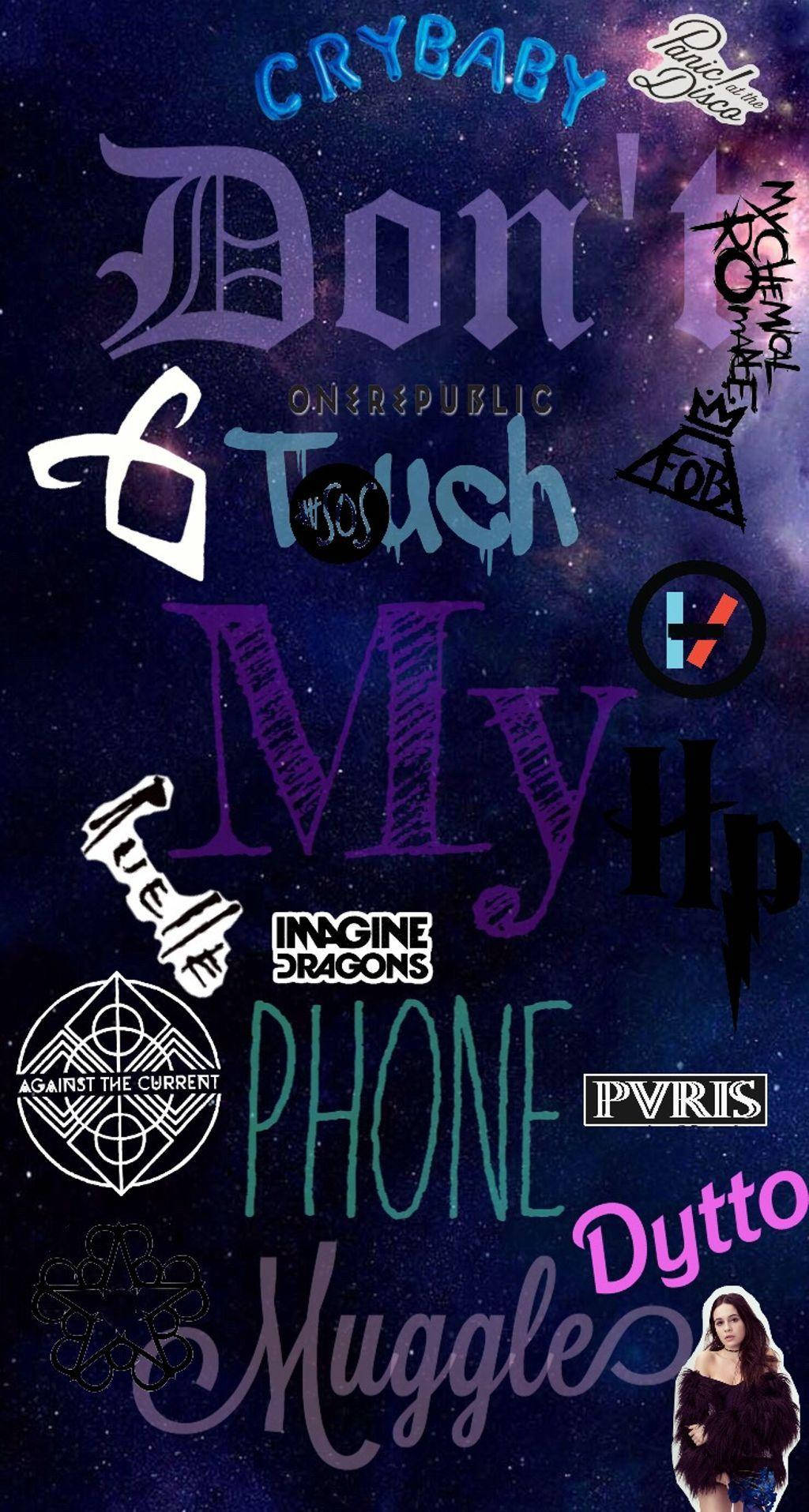 Aesthetic phone wallpaper with various popular song titles and bands. - Don't touch my phone