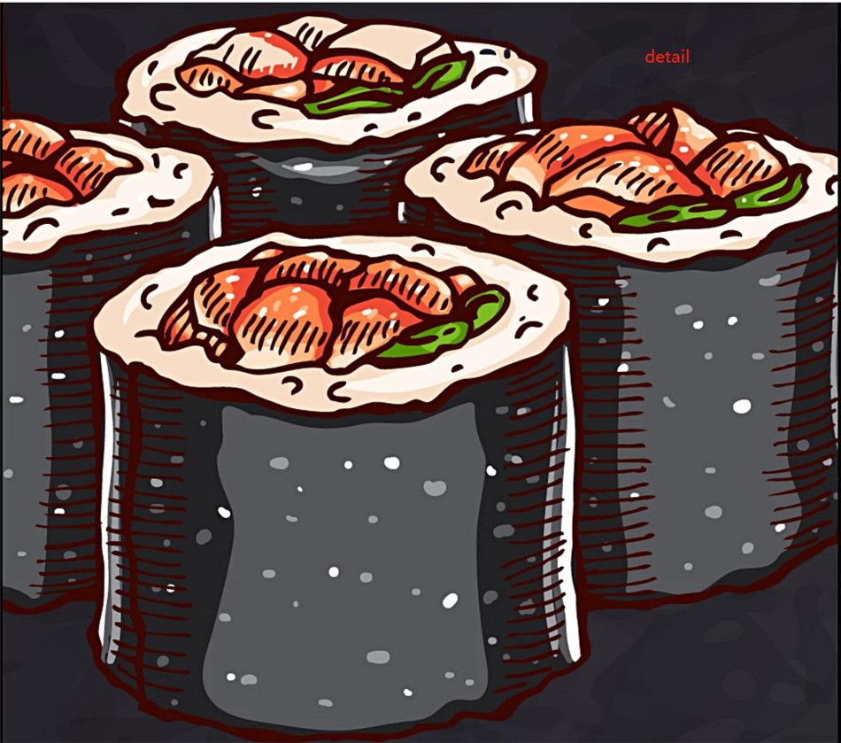 A drawing of sushi rolls on black paper - Sushi
