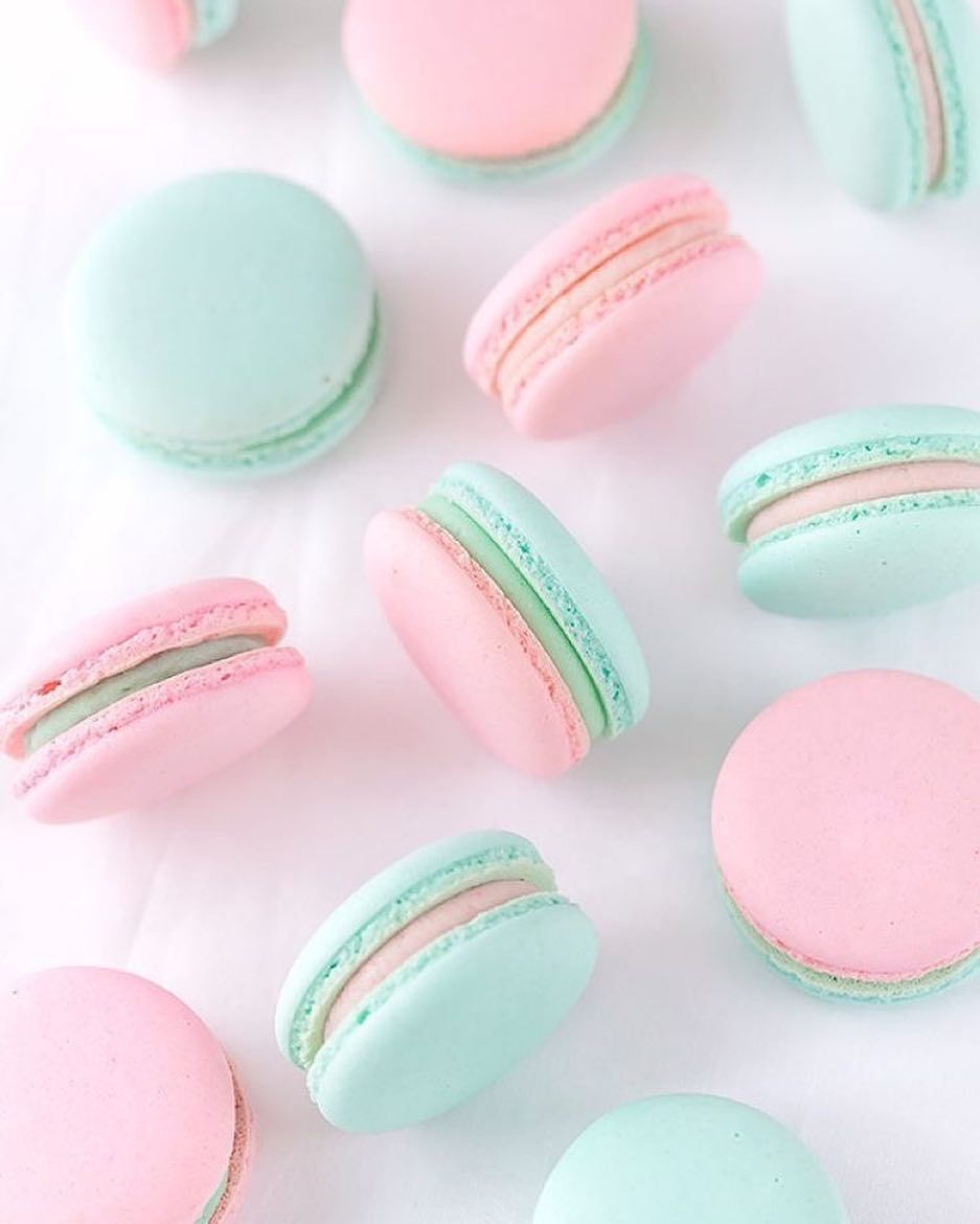 A close up of macarons in pink and blue - Macarons