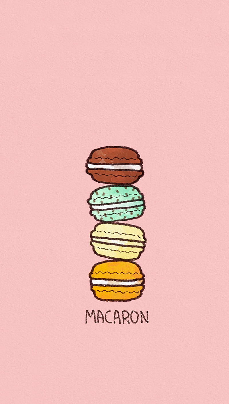 Four macarons in different colors pink background phone wallpaper - Macarons