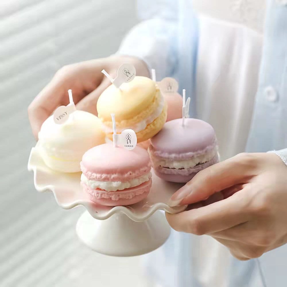 Macaron candles on a cake stand - Macarons